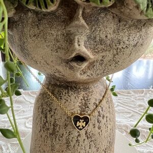 Tory Burch Necklace with Black Heart Logo Pendant